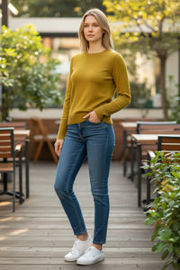 KINROSS CASHMERE MODERN CREW SWEATER - CITRINE