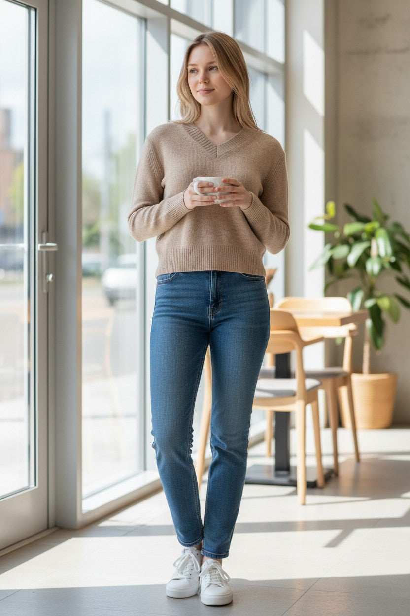KINROSS CASHMERE LOFTY VEE SWEATER - AGATE