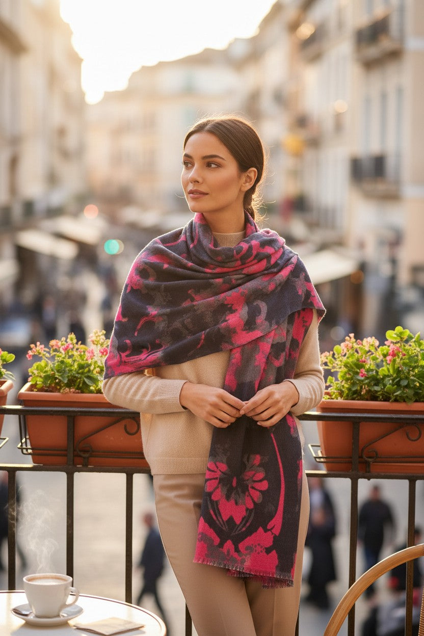 KINROSS TAPESTRY PRINT SCARF - CRANBERRY MULTI