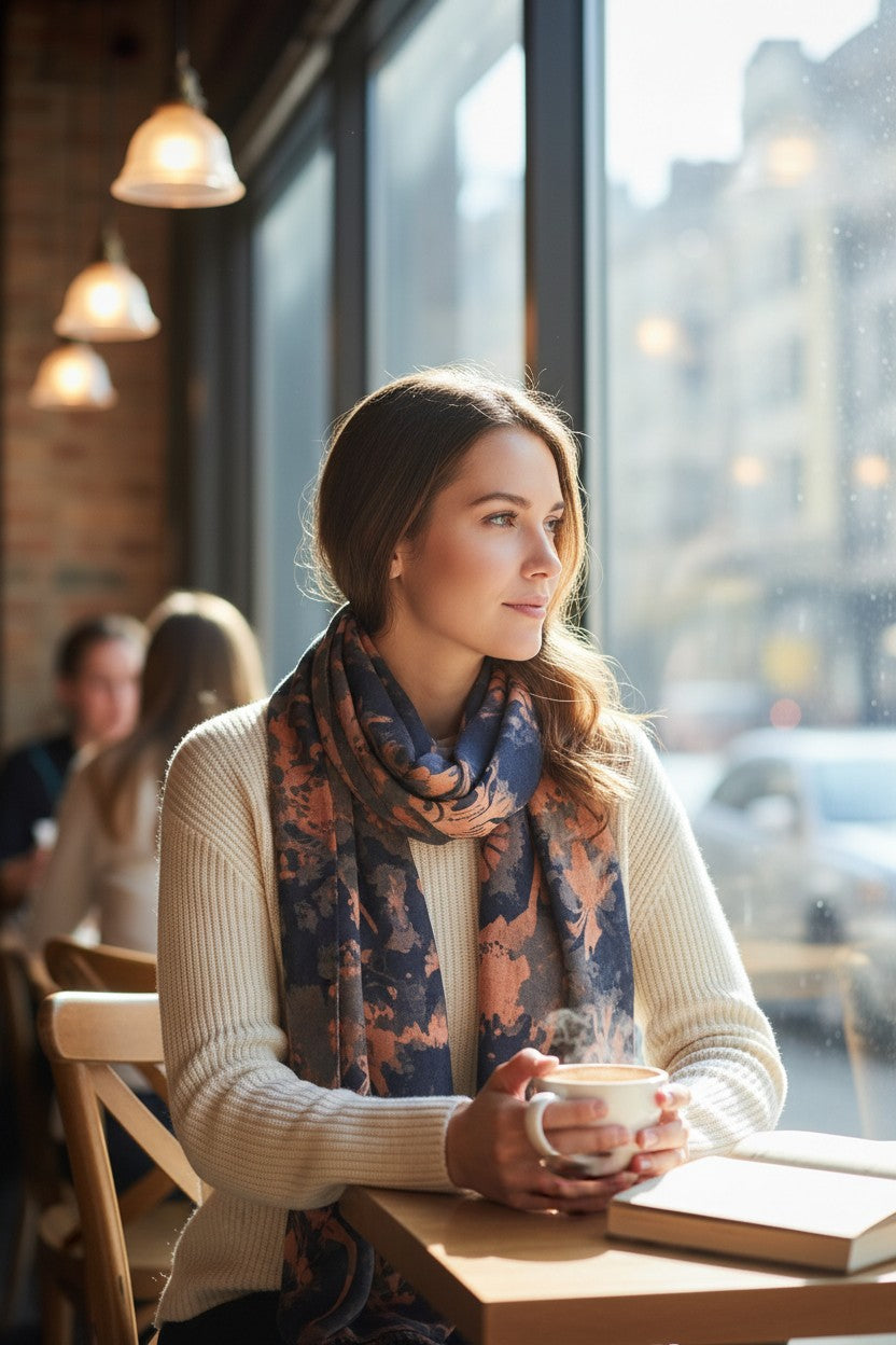 KINROSS TAPESTRY PRINT SCARF - NAVY MULTI