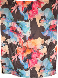 KINROSS HIGHLAND BLOOMS PRINT SCARF - CHOCOLATE MULTI