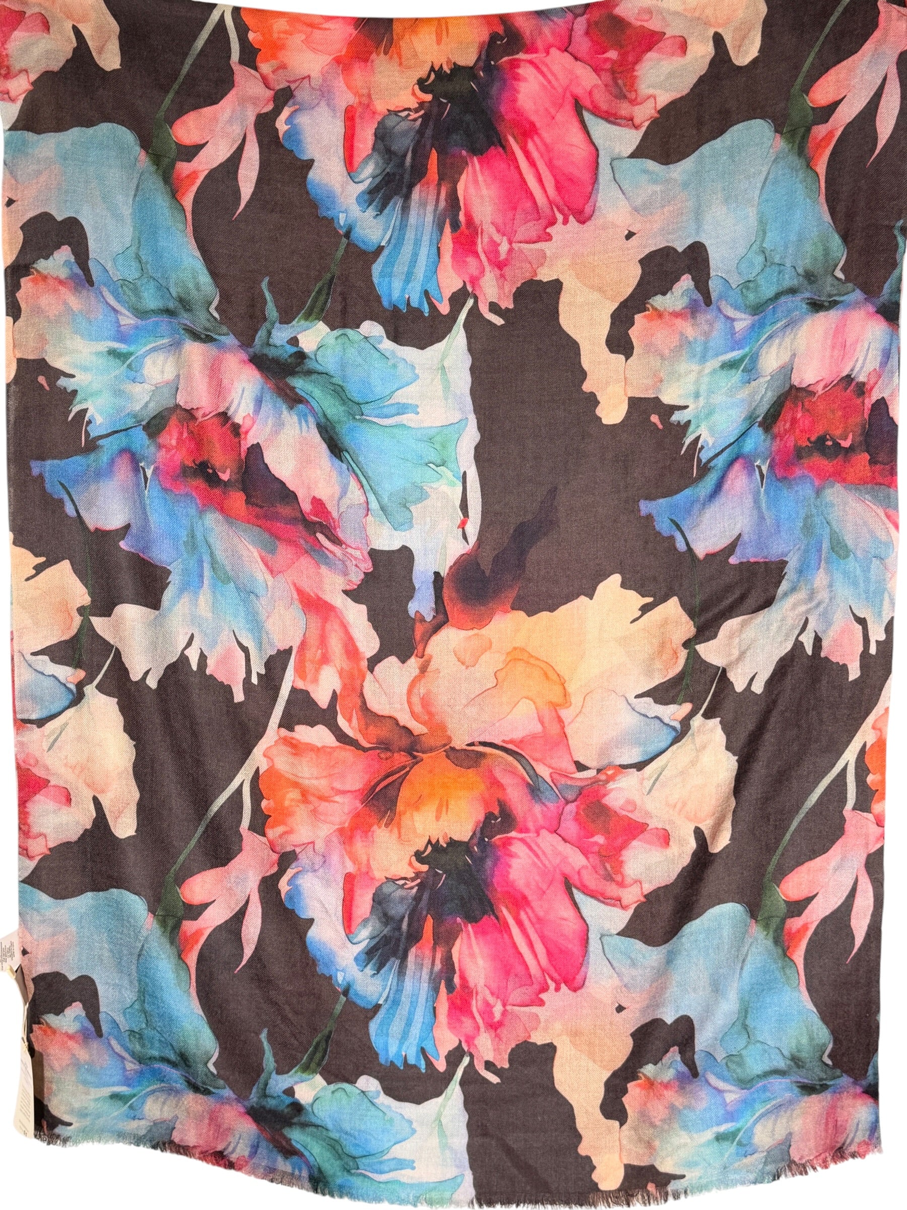 KINROSS HIGHLAND BLOOMS PRINT SCARF - CHOCOLATE MULTI