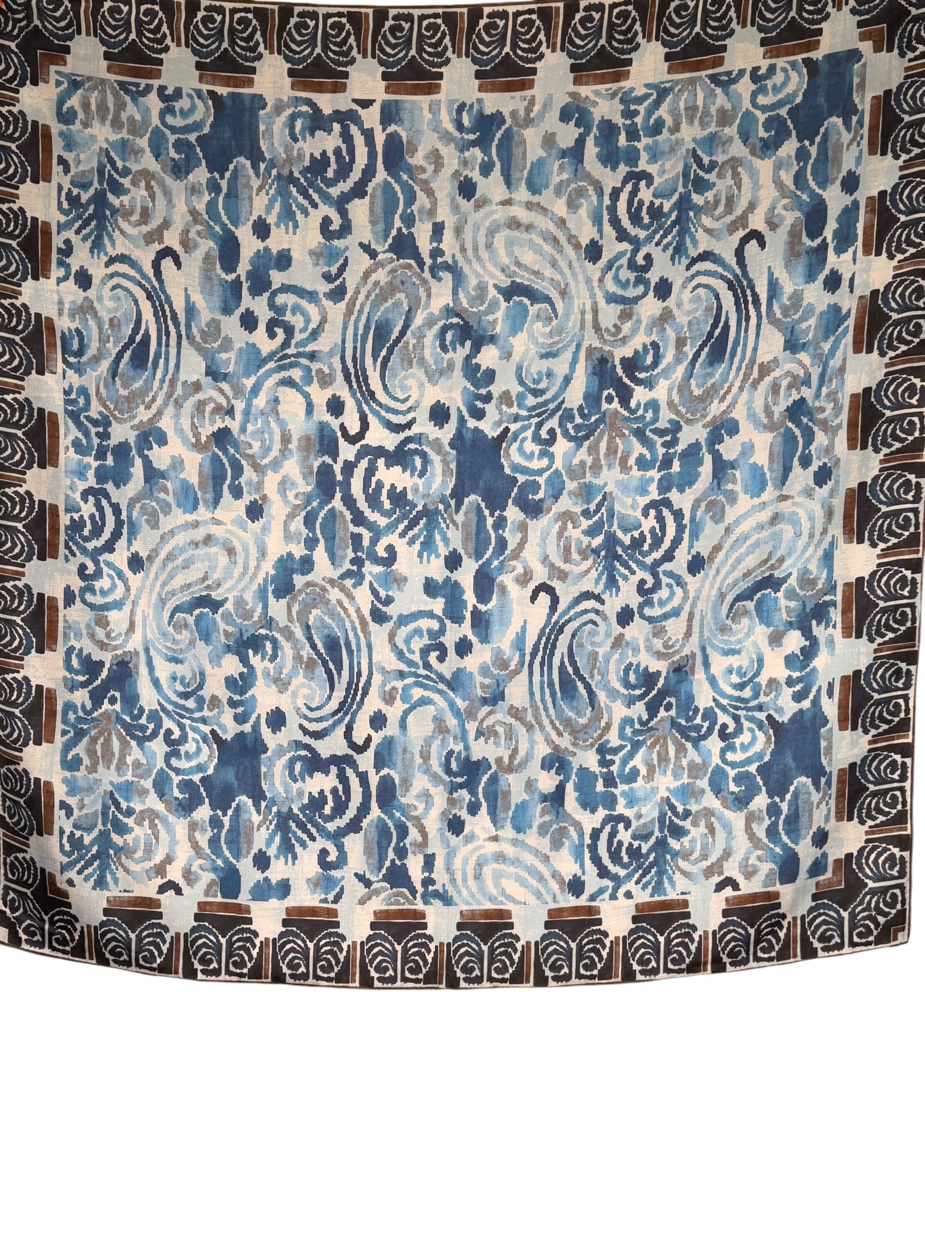 KINROSS PAISLEY PRINT SQUARE SCARF - NAVY MULTI