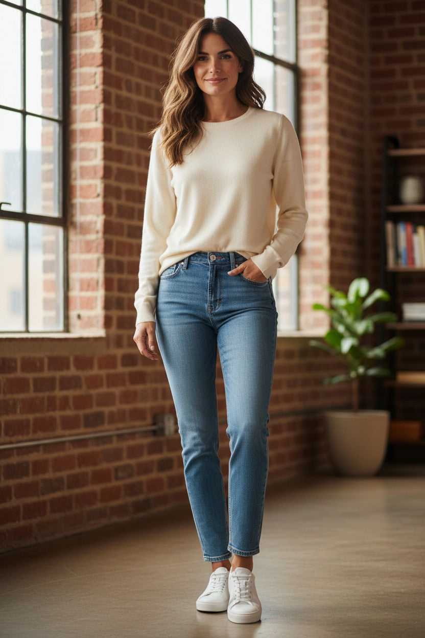 REPEAT CASHMERE PULLOVER - CREAM