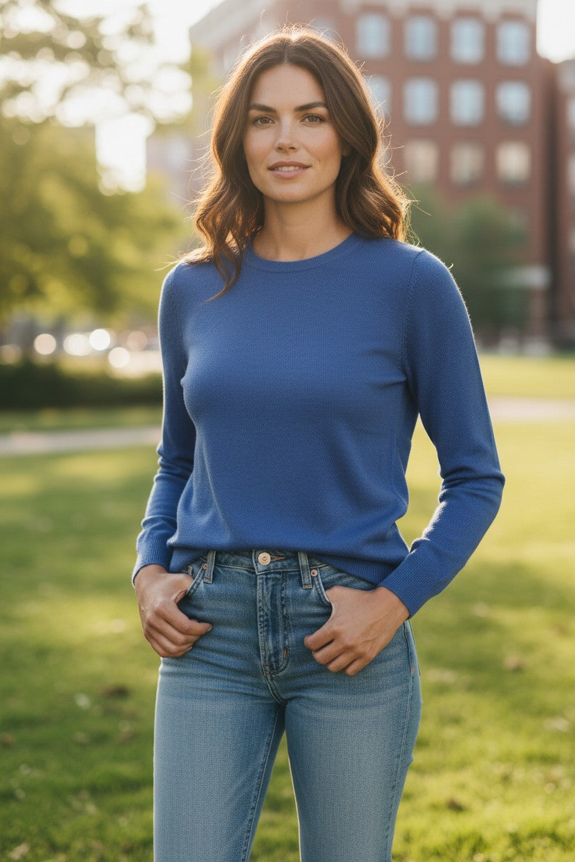REPEAT CASHMERE PULLOVER - AZURE