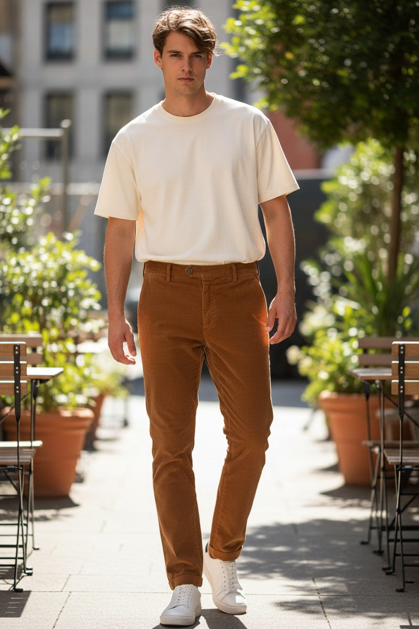 MASON'S COTTON STRETCH CORDUROY TROUSER - AUTUMN GOLD
