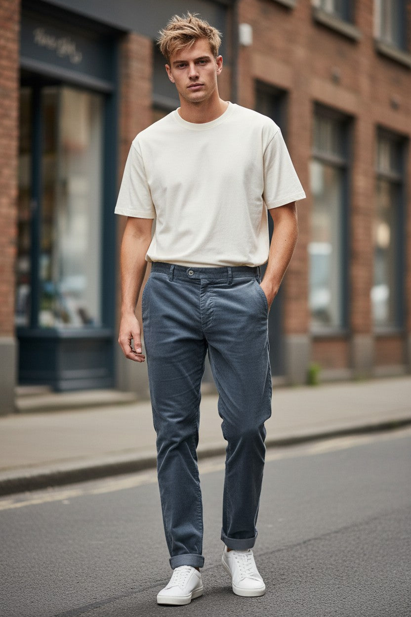 MASON'S COTTON STRETCH CORDUROY TROUSER - NIGHT BLUE