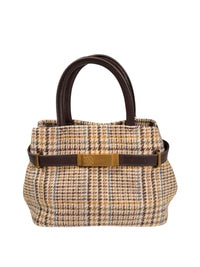 HOUSE OF FLORENCE - NOELA SMALL CHECK TOTE - BROWN/LIGHT BLUE