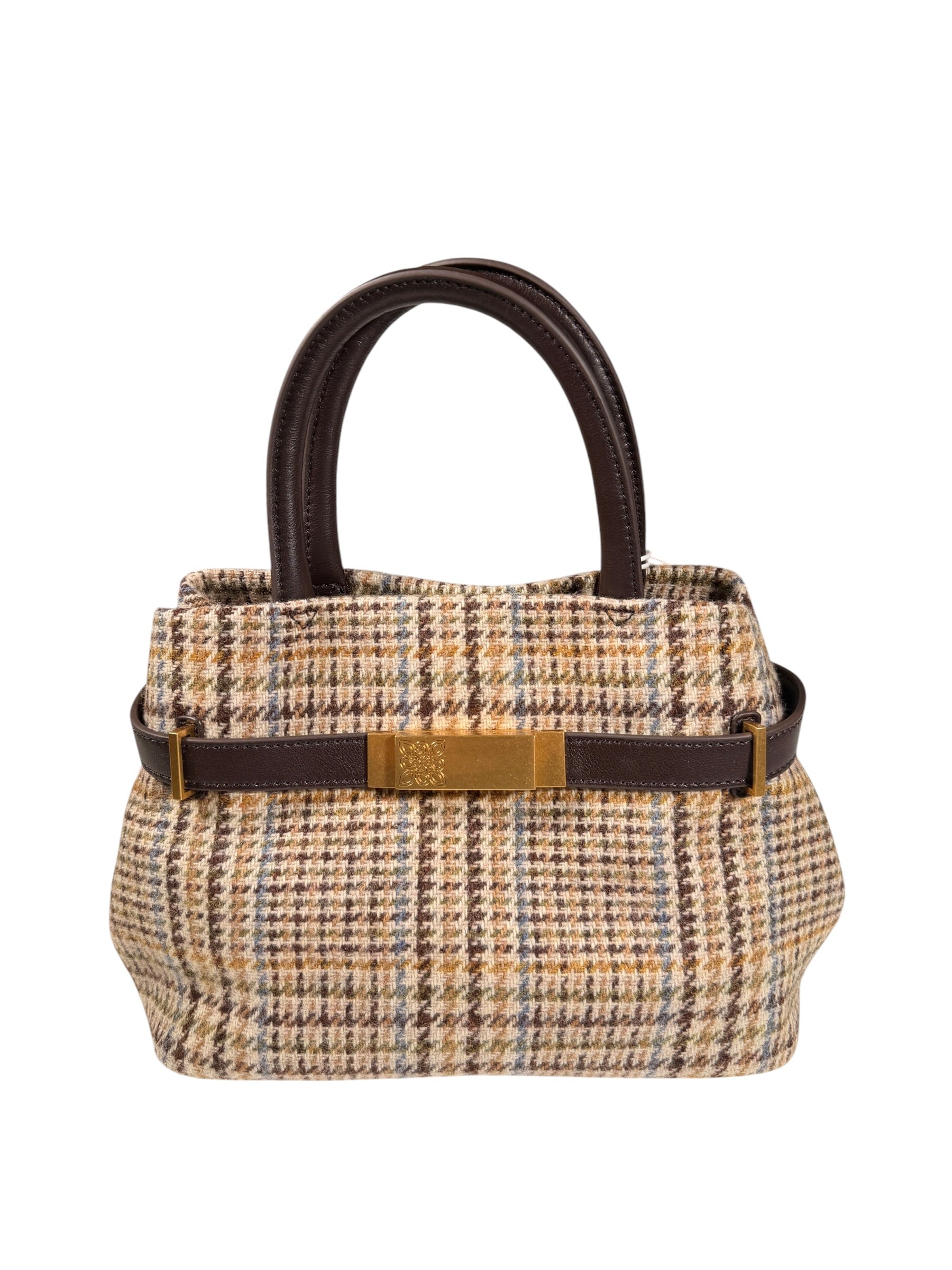 HOUSE OF FLORENCE - NOELA SMALL CHECK TOTE - BROWN/LIGHT BLUE