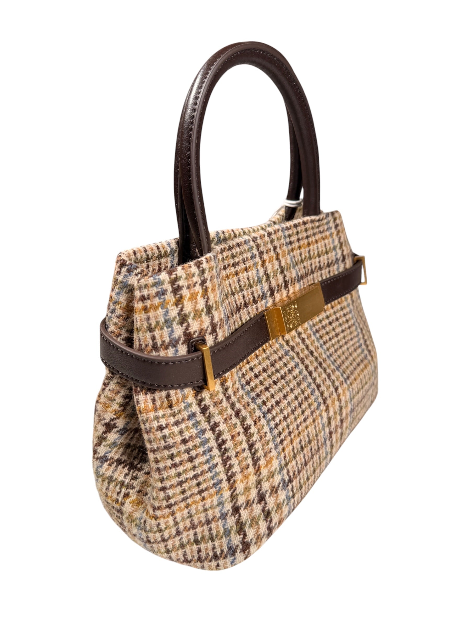 HOUSE OF FLORENCE - NOELA SMALL CHECK TOTE - BROWN/LIGHT BLUE