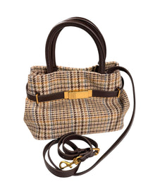 HOUSE OF FLORENCE - NOELA SMALL CHECK TOTE - BROWN/LIGHT BLUE
