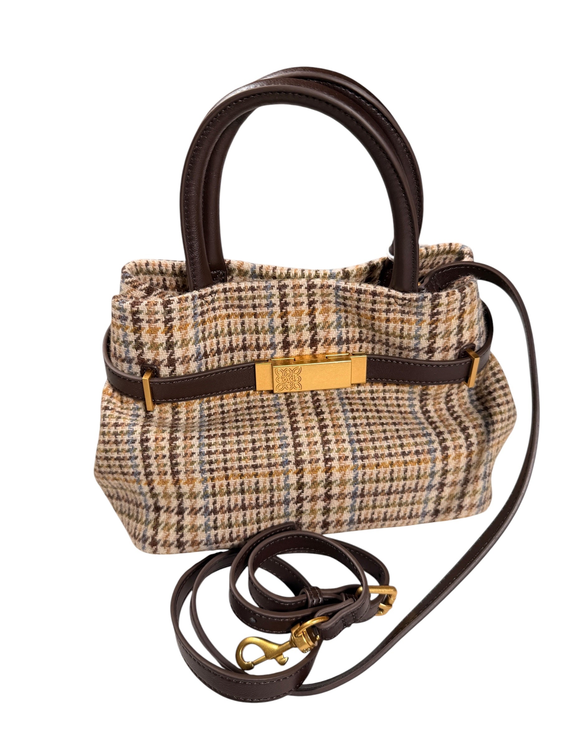 HOUSE OF FLORENCE - NOELA SMALL CHECK TOTE - BROWN/LIGHT BLUE