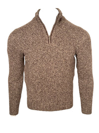 FEDELI ARAN 1/4 ZIP CASHMERE BLEND SWEATER - ROPE MELANGE