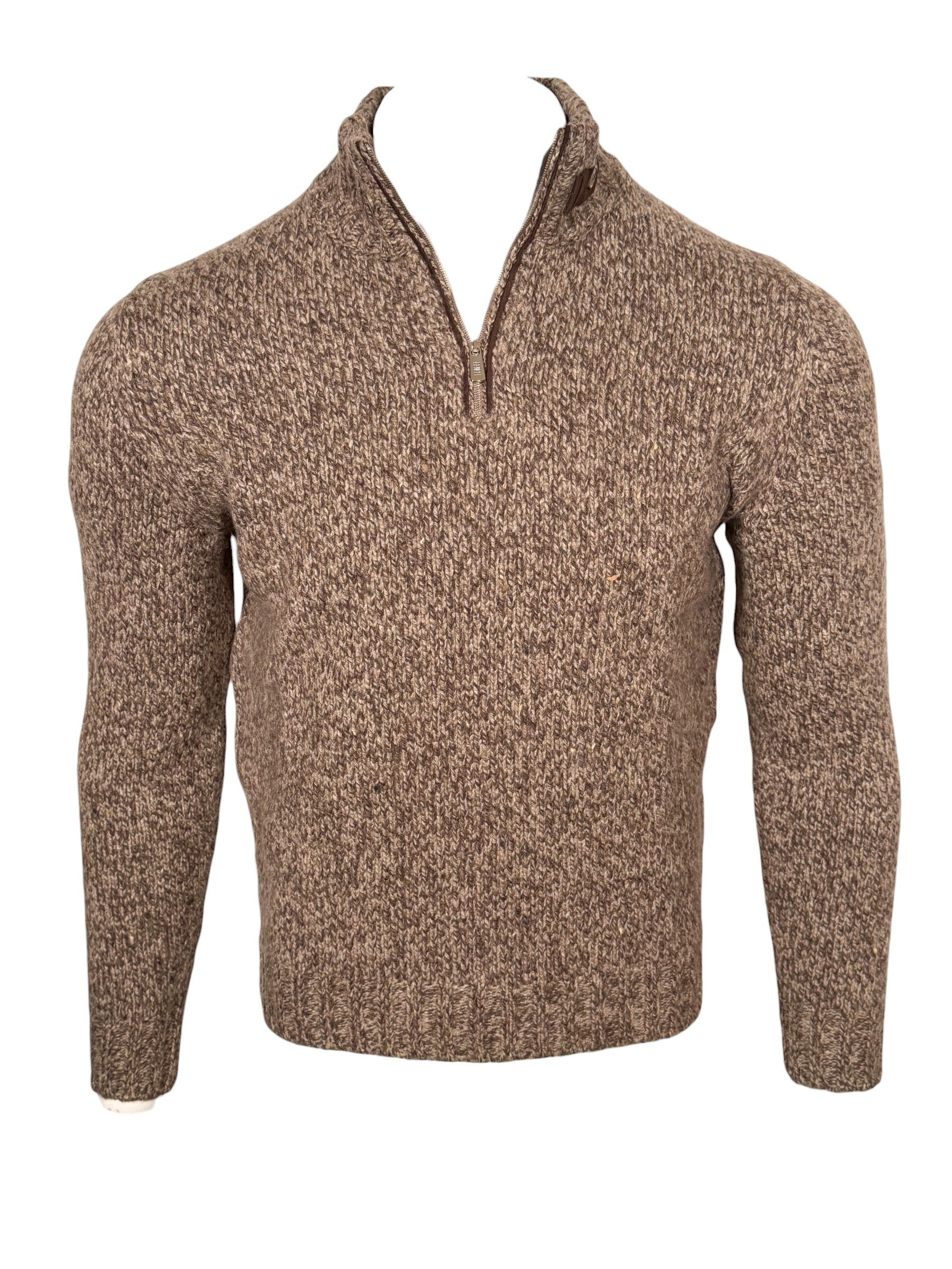 FEDELI ARAN 1/4 ZIP CASHMERE BLEND SWEATER - ROPE MELANGE