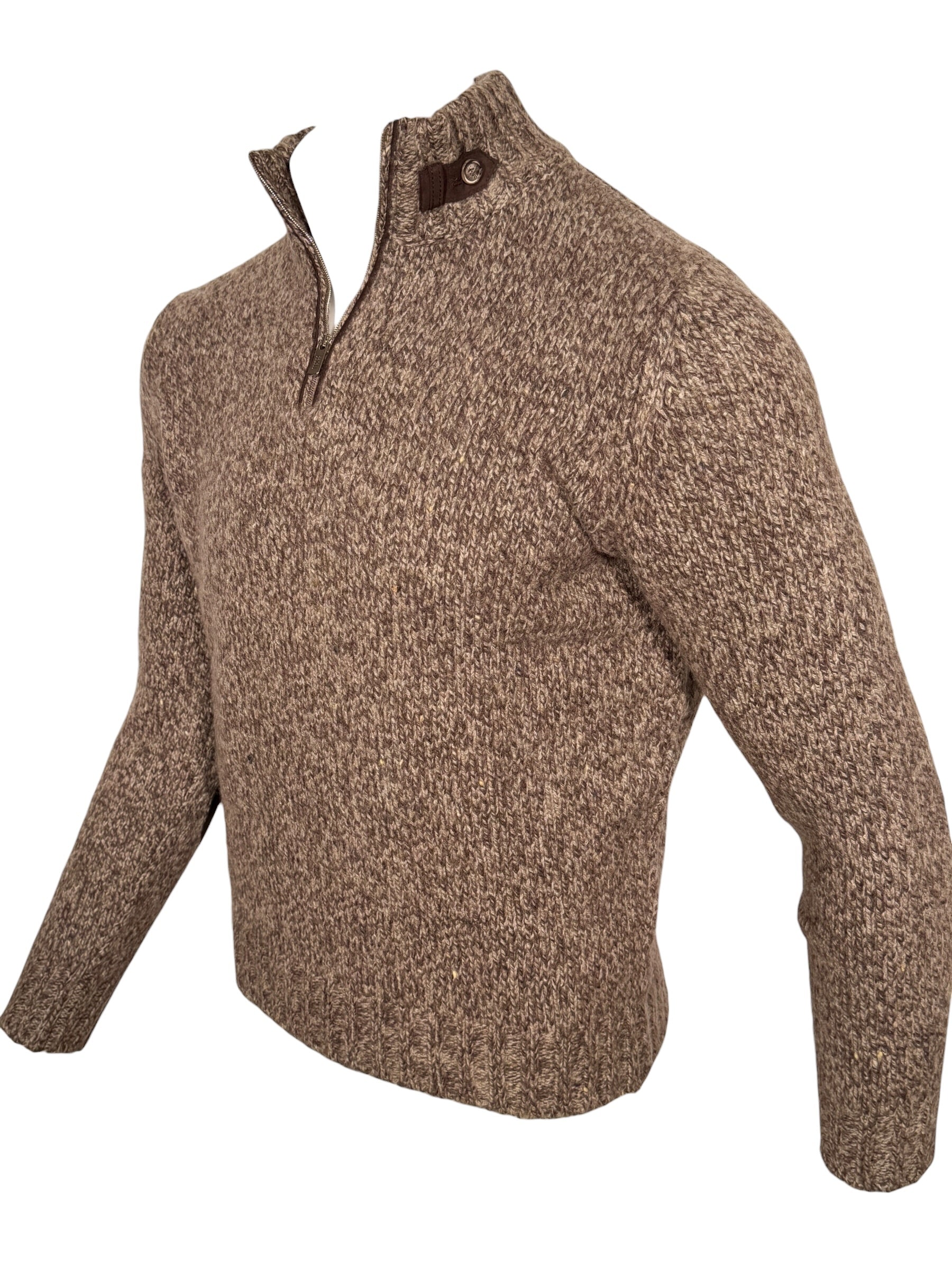 FEDELI ARAN 1/4 ZIP CASHMERE BLEND SWEATER - ROPE MELANGE