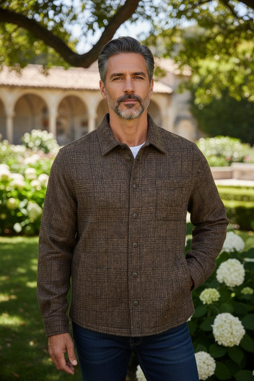 FEDELI WOOL PLAID JACKET - DARK CHOCOLATE