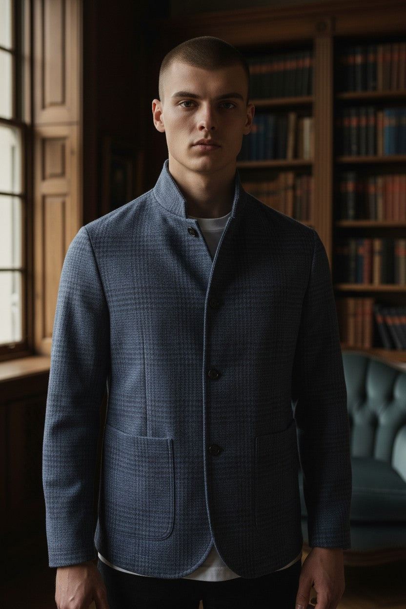MAURIZIO BALDASSARI - STENDHAL CASHMERE STANDCOLLAR JACKET - BLUE NIGHTS