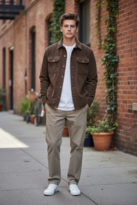 POLO RALPH LAUREN - LONG-SLEEVE 8 WALE CORDUROY LINED RECON MILITARY SHIRT - NUTMEG BROWN
