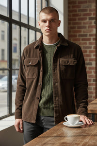 POLO RALPH LAUREN - LONG-SLEEVE 8 WALE CORDUROY LINED RECON MILITARY SHIRT - NUTMEG BROWN