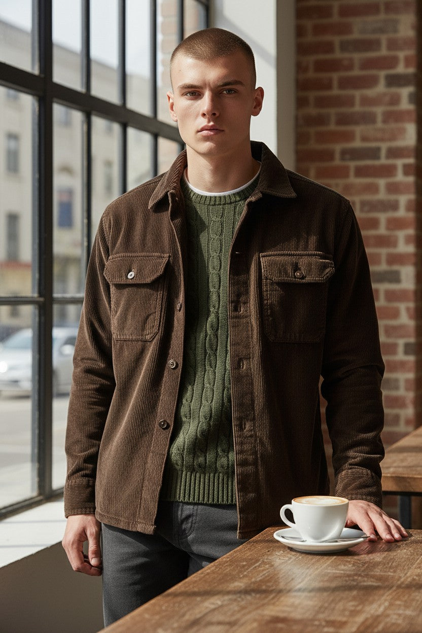 POLO RALPH LAUREN - LONG-SLEEVE 8 WALE CORDUROY LINED RECON MILITARY SHIRT - NUTMEG BROWN