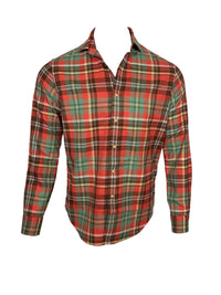 POLO RALPH LAUREN - LONG-SLEEVE SUEDED FLANNEL WHITFIELD WORKSHIRT - ORANGE/GREEN MULTI