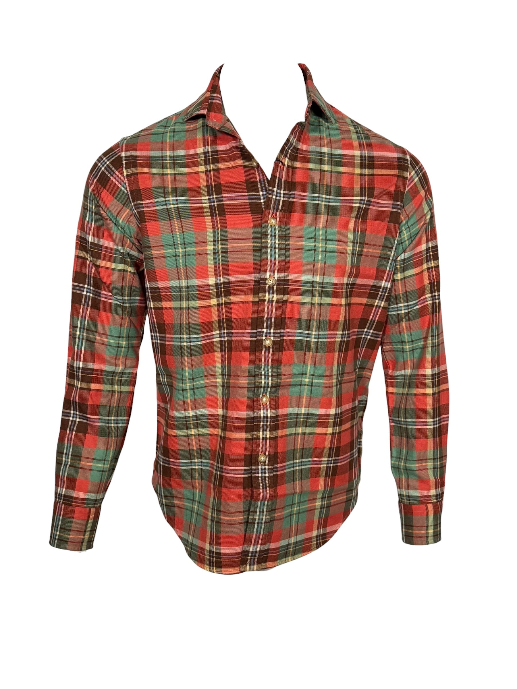 POLO RALPH LAUREN - LONG-SLEEVE SUEDED FLANNEL WHITFIELD WORKSHIRT - ORANGE/GREEN MULTI