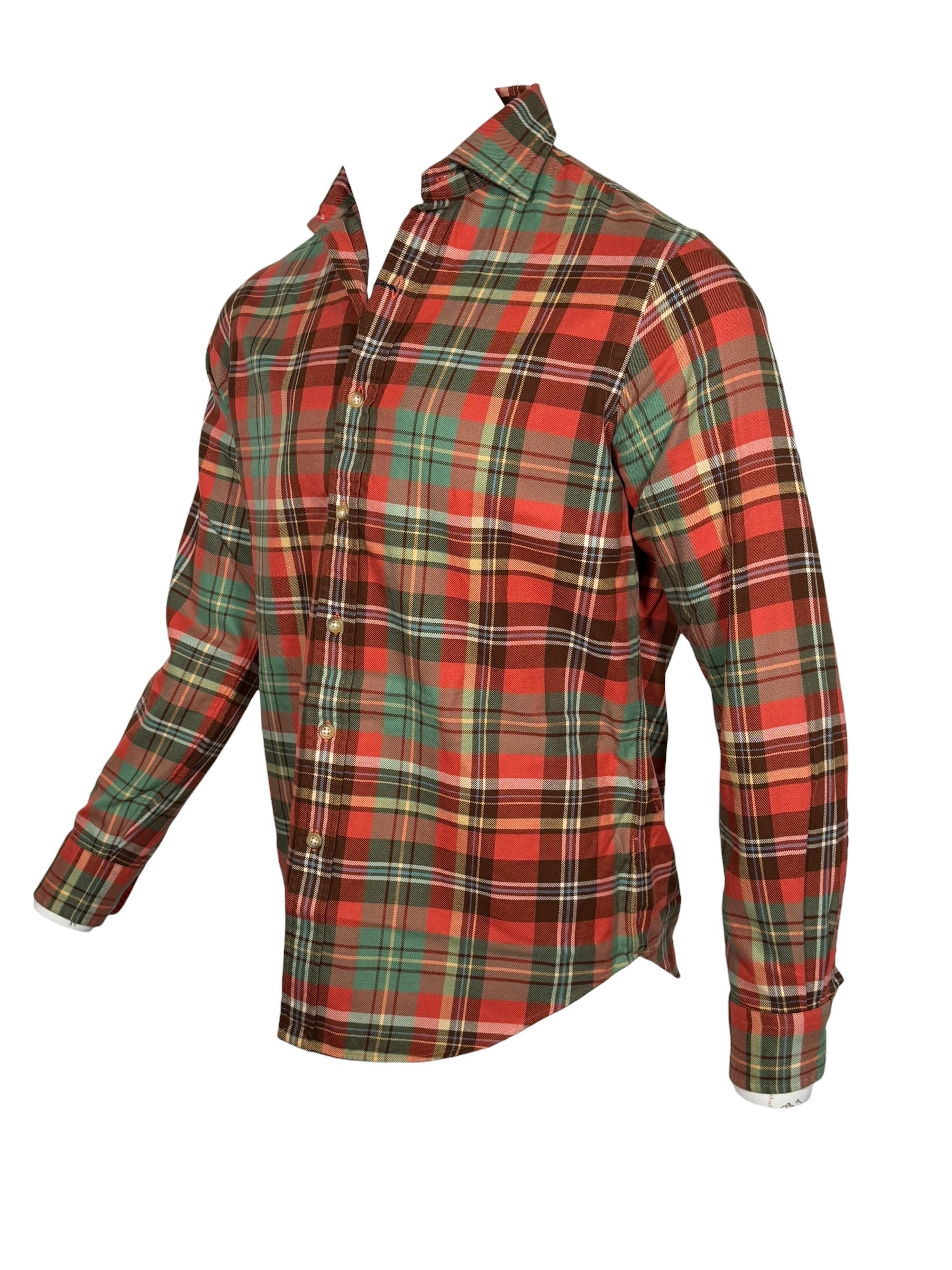 POLO RALPH LAUREN - LONG-SLEEVE SUEDED FLANNEL WHITFIELD WORKSHIRT - ORANGE/GREEN MULTI