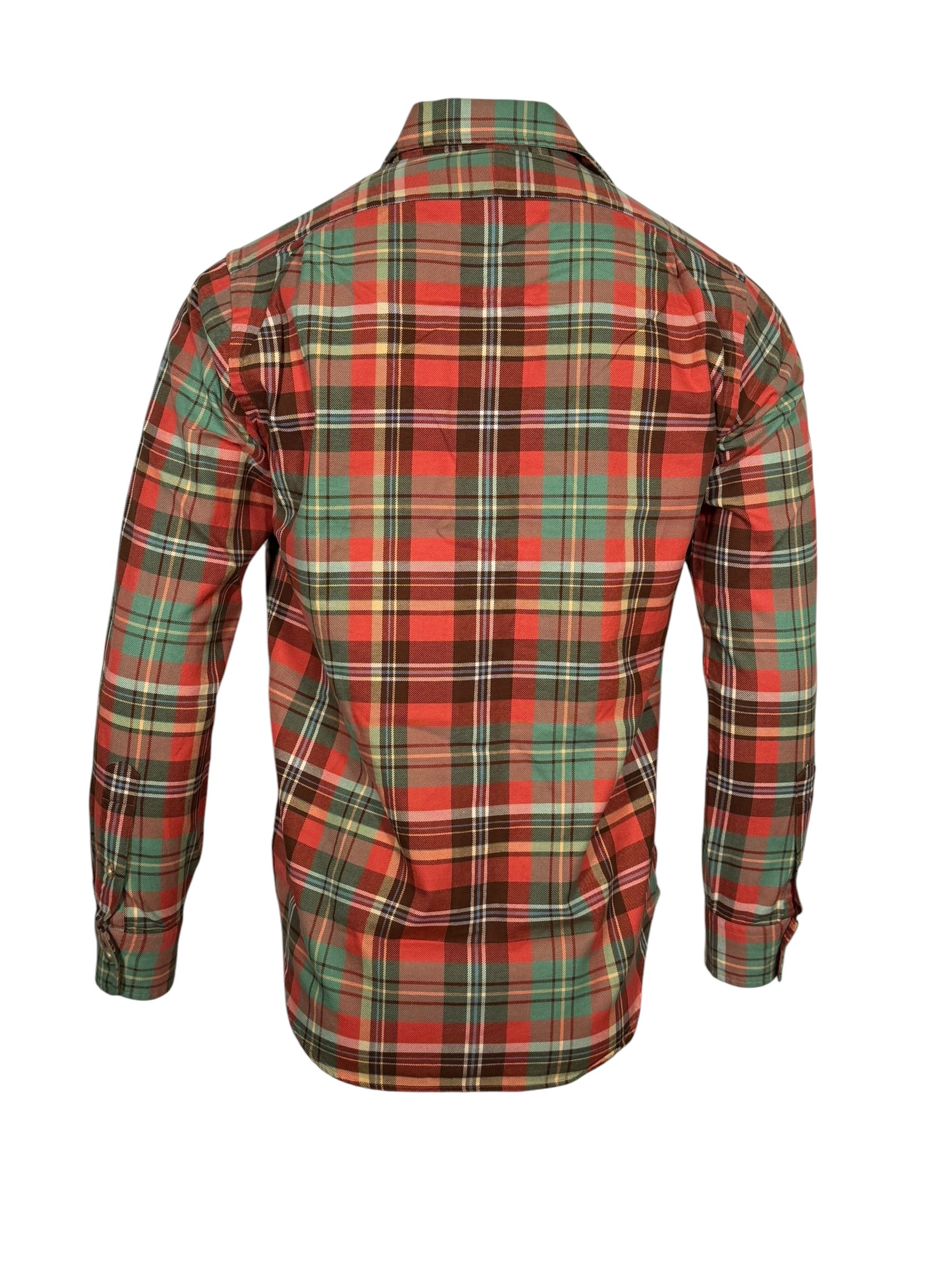 POLO RALPH LAUREN - LONG-SLEEVE SUEDED FLANNEL WHITFIELD WORKSHIRT - ORANGE/GREEN MULTI
