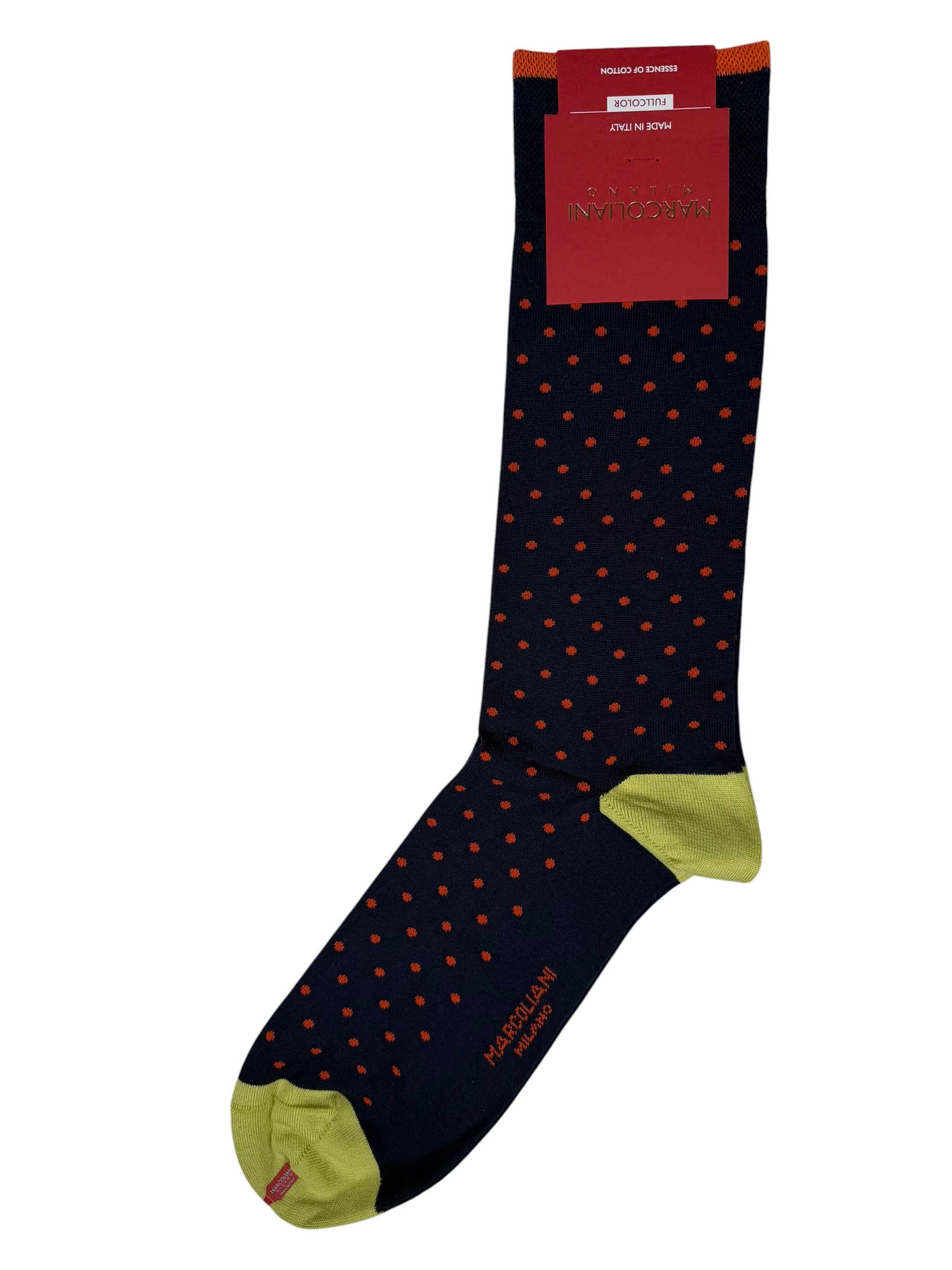MARCOLIANI PIMA COTTON POLKA TIP TOE CALF SOCK - NAVY