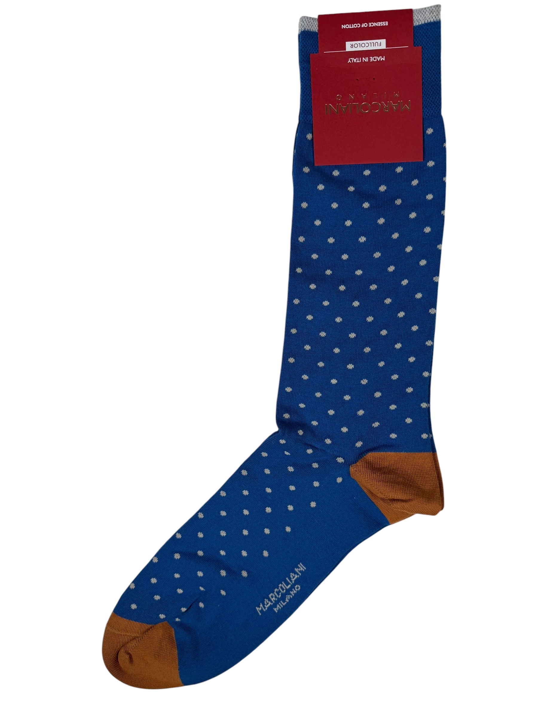 MARCOLIANI PIMA COTTON POLKA TIP TOE CALF SOCK - SAPPHIRE