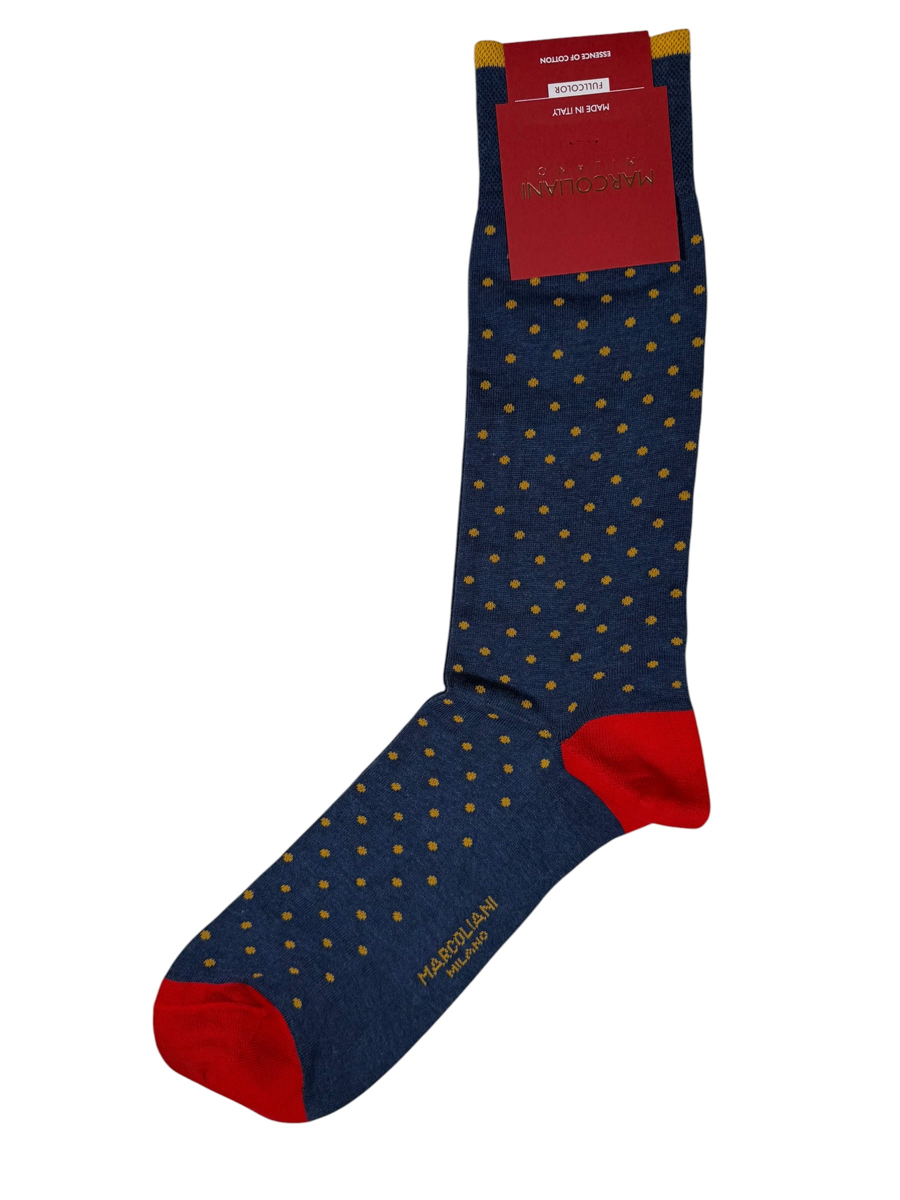 MARCOLIANI PIMA COTTON POLKA TIP TOE CALF SOCK - INDIGO BLUE