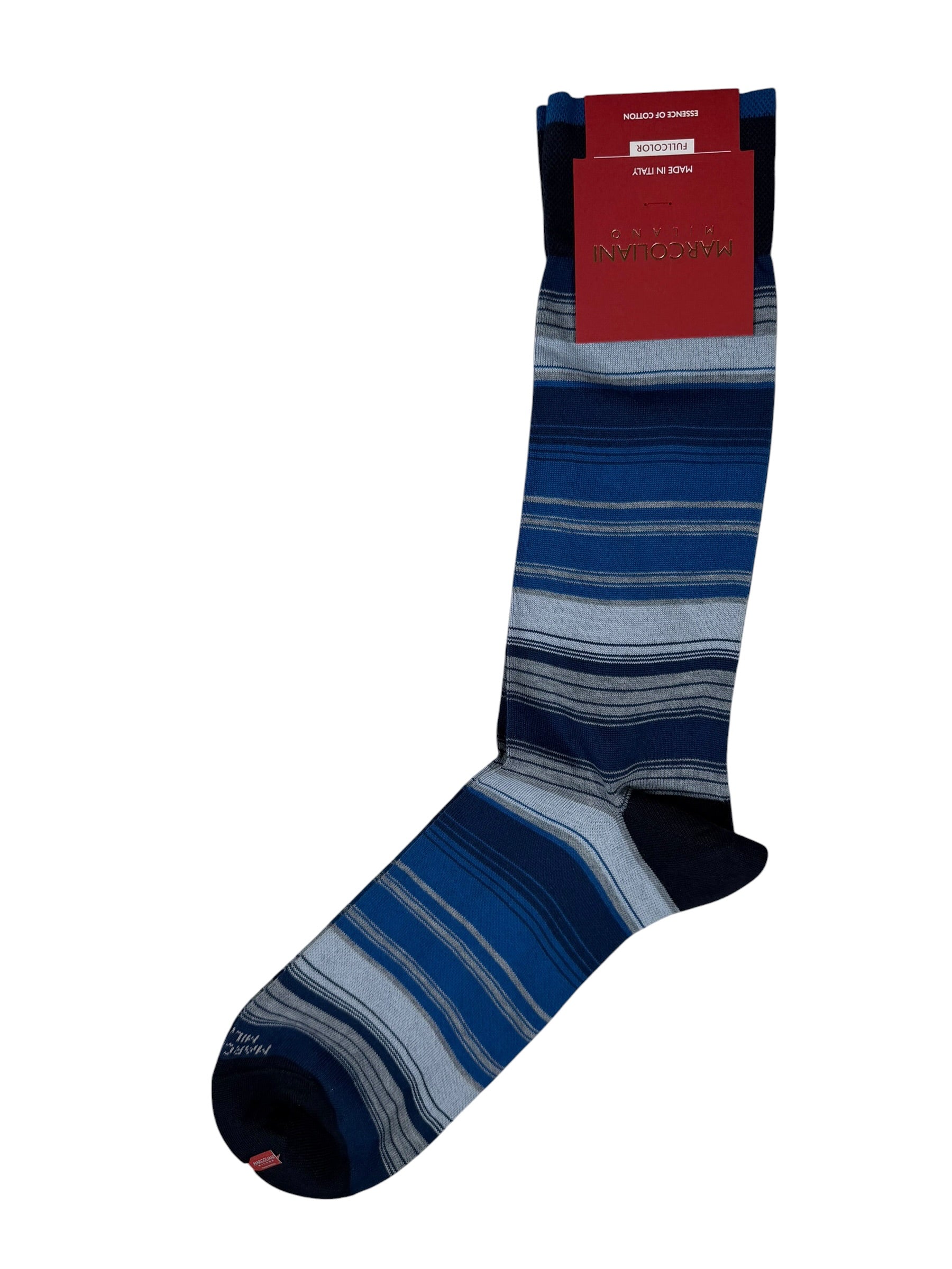 MARCOLIANI PIMA COTTON SHADED STRIPES CALF SOCK - BLUE/SKY