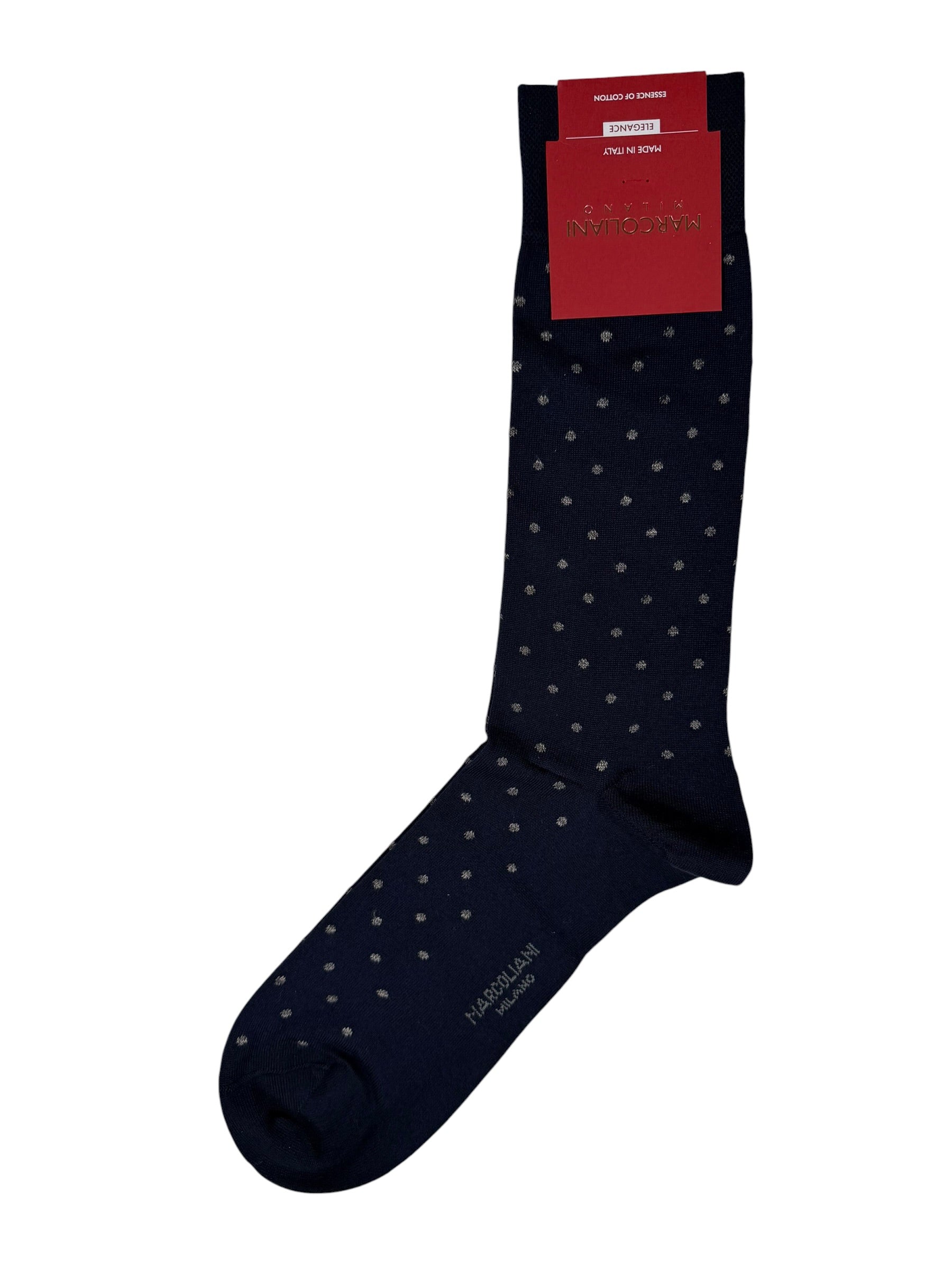MARCOLIANI PIMA COTTON TAILOR DOTS CALF SOCK - NAVY