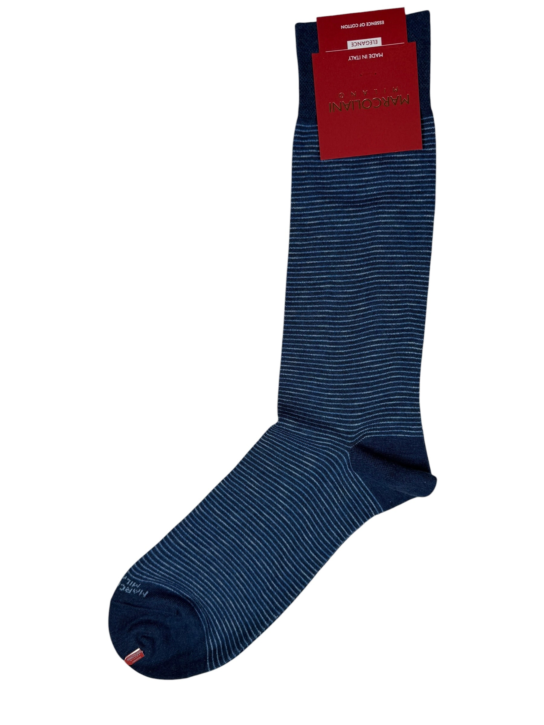 MARCOLIANI PIMA COTTON MICROSTRIPE CALF SOCK - DENIM/BLUE