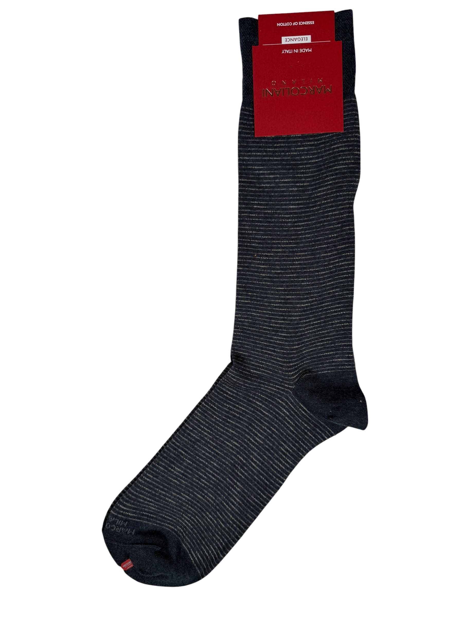 MARCOLIANI PIMA COTTON MICROSTRIPE CALF SOCK - CHARCOAL/BLUE