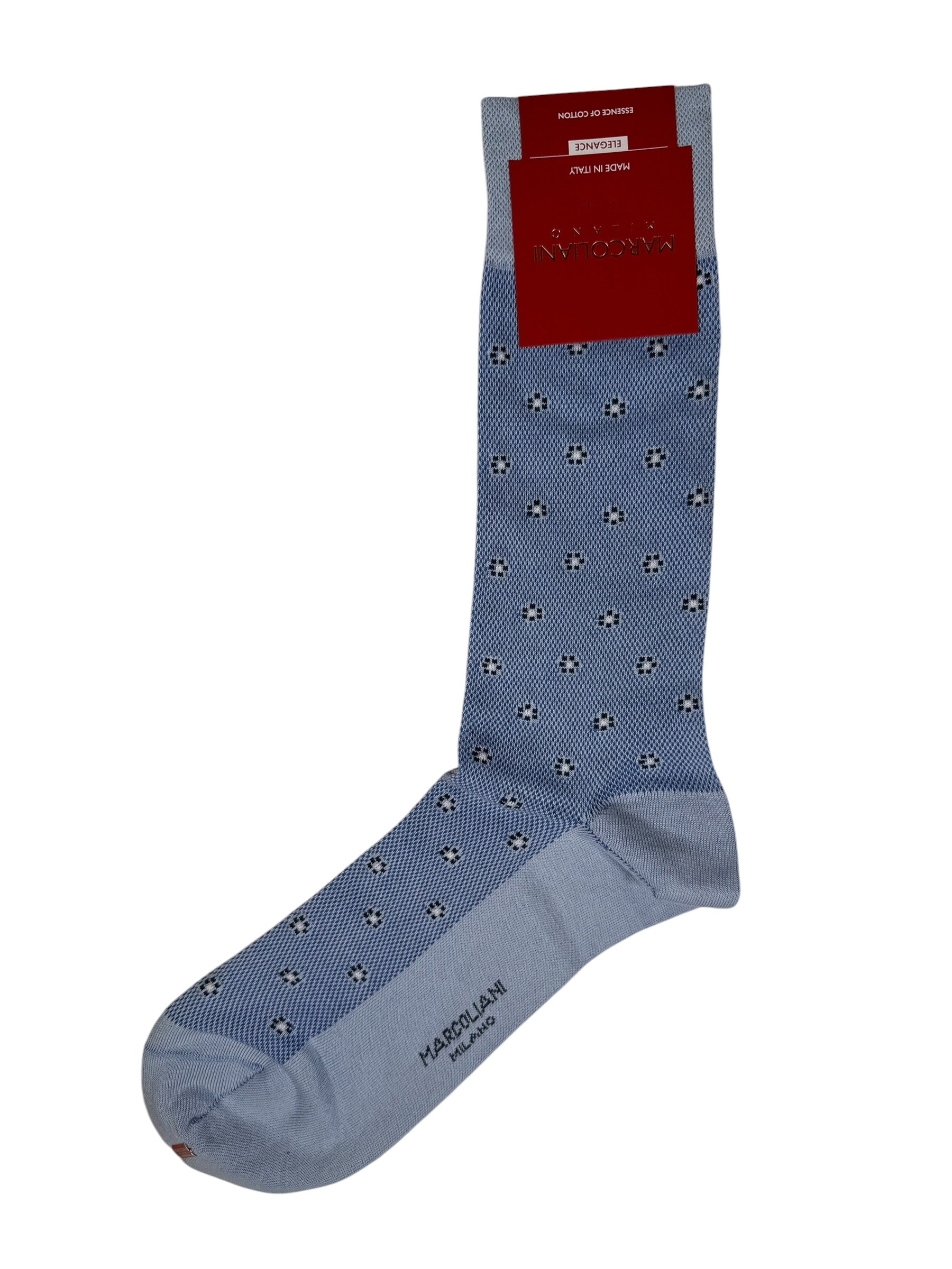 MARCOLIANI PIMA COTTON TINY FLOWER CALF SOCK - AZURE BLUE