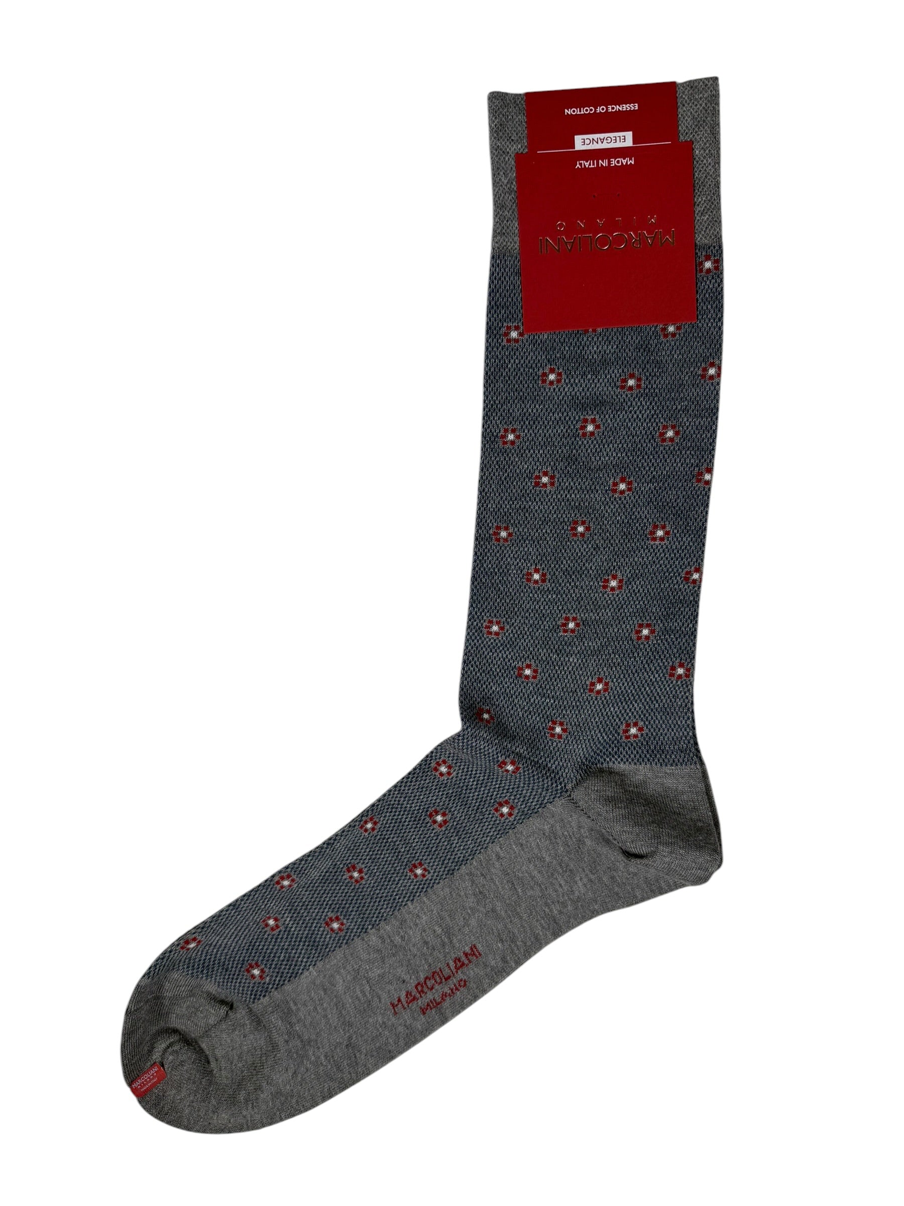MARCOLIANI PIMA COTTON TINY FLOWER CALF SOCK - FLANNEL GREY