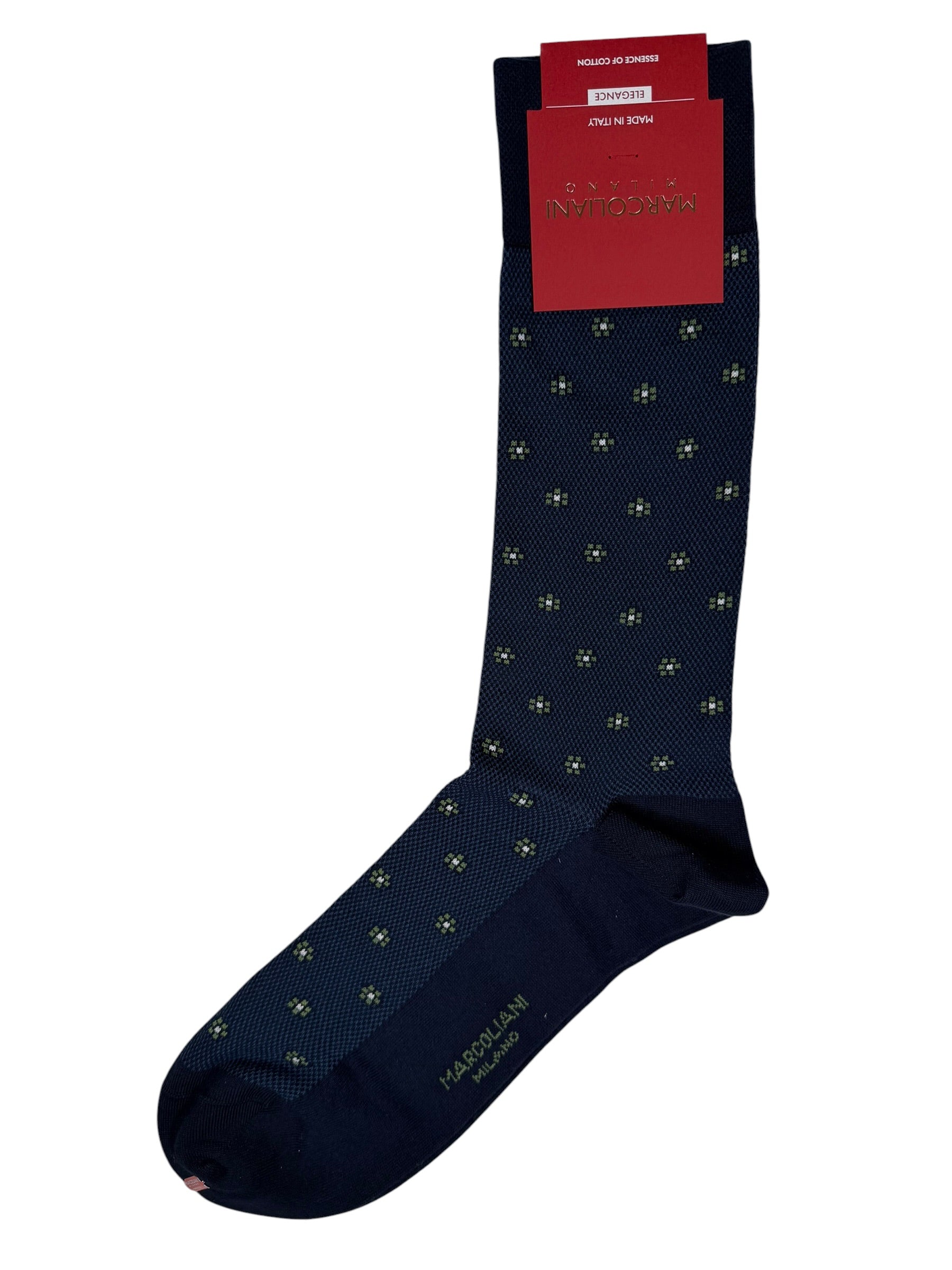 MARCOLIANI PIMA COTTON TINY FLOWER CALF SOCK - NAVY