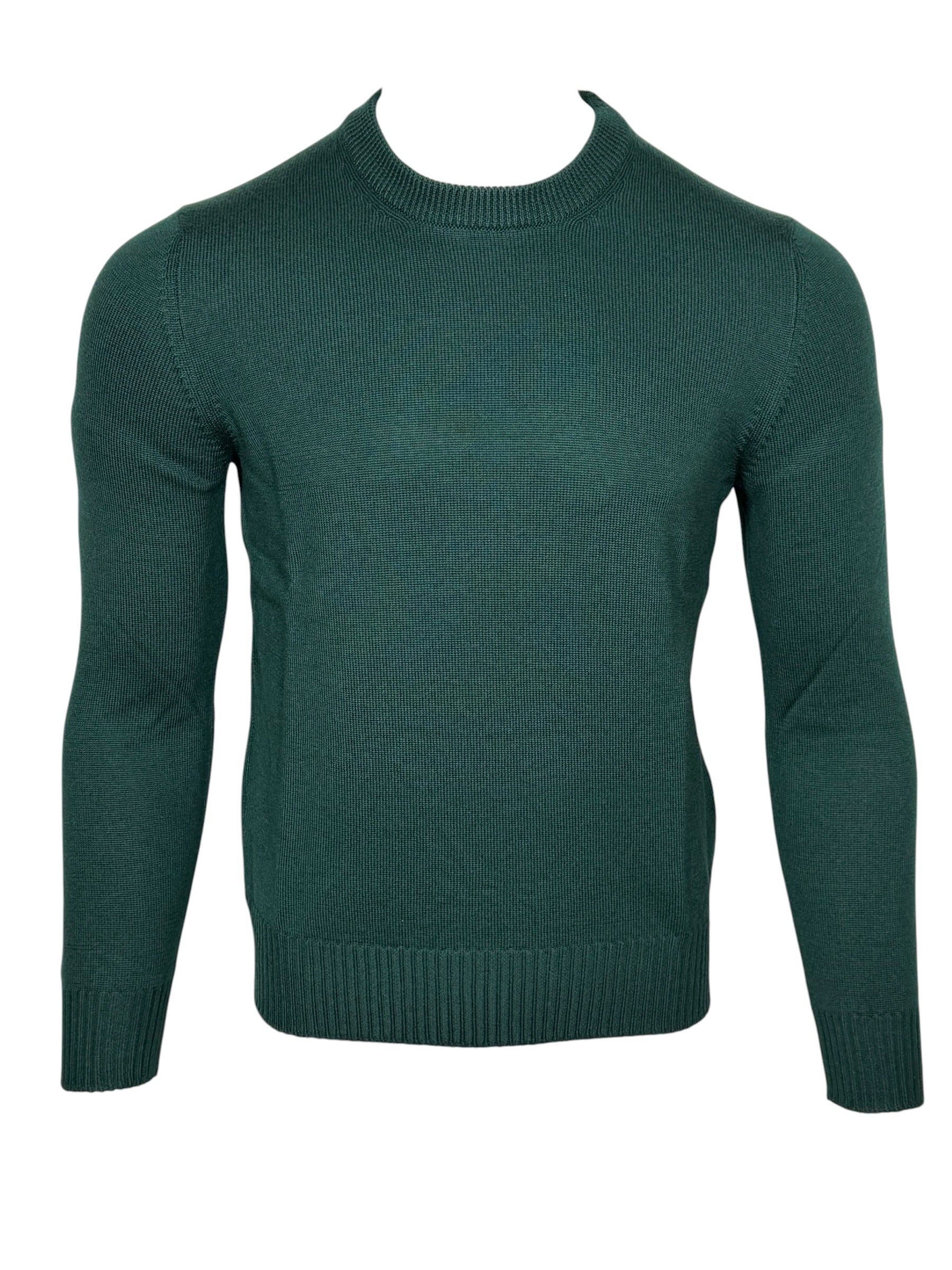 BUTTON DOWN WOOL CREW SWEATER - HUNTER GREEN