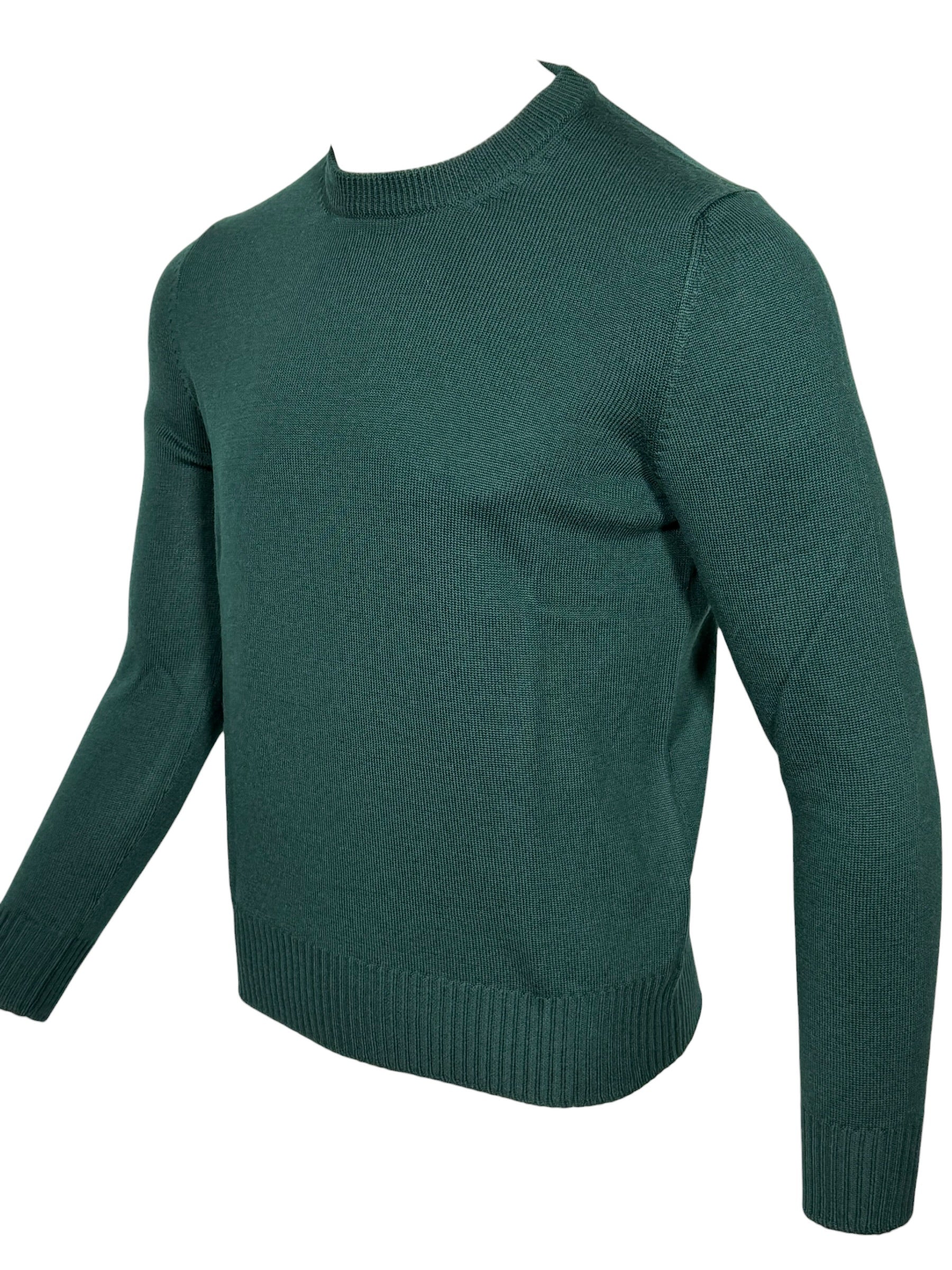 BUTTON DOWN WOOL CREW SWEATER - HUNTER GREEN