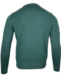 BUTTON DOWN WOOL CREW SWEATER - HUNTER GREEN