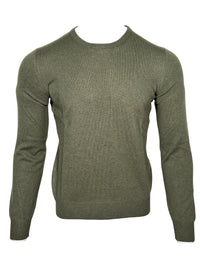 BUTTON DOWN WOOL/CASHMERE CREW SWEATER - OLIVE