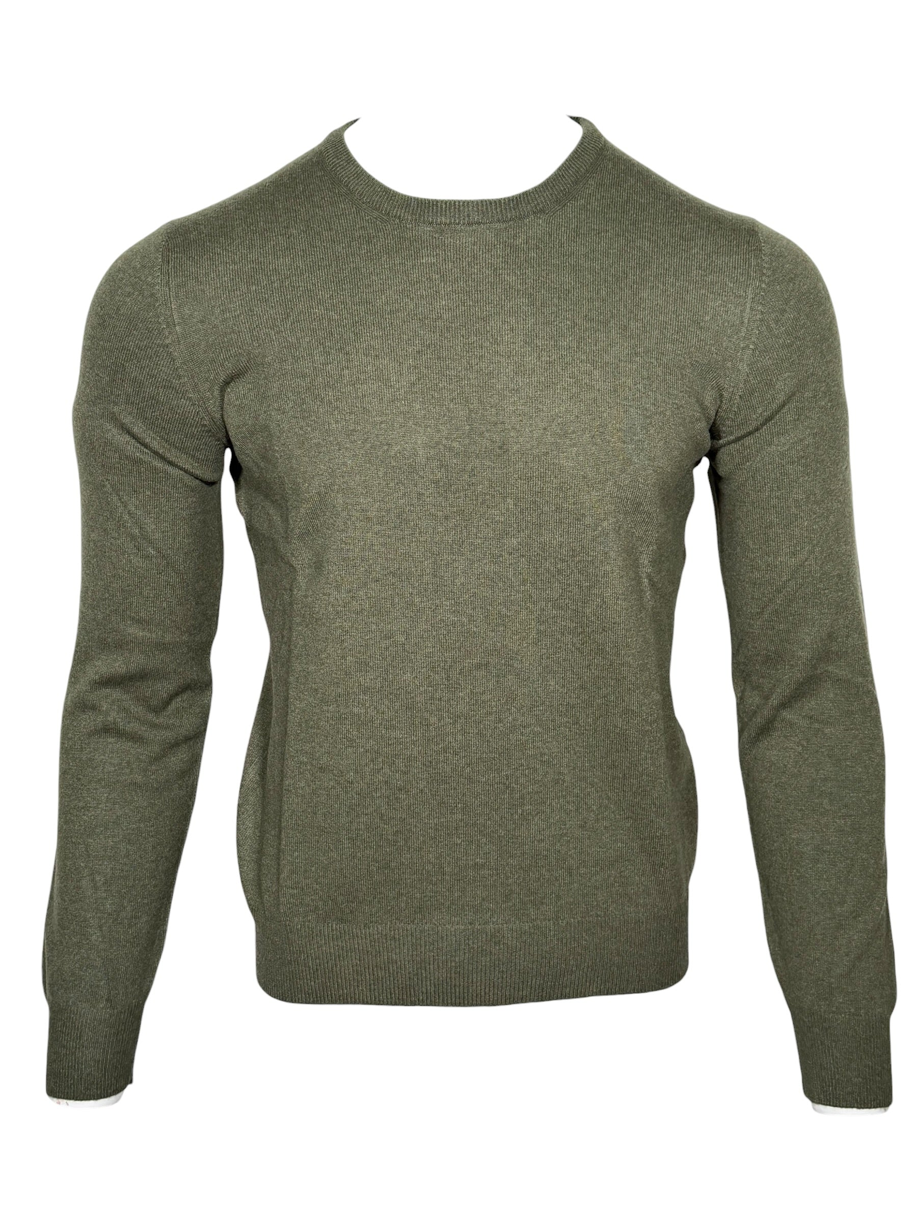 BUTTON DOWN WOOL/CASHMERE CREW SWEATER - OLIVE