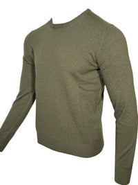 BUTTON DOWN WOOL/CASHMERE CREW SWEATER - OLIVE