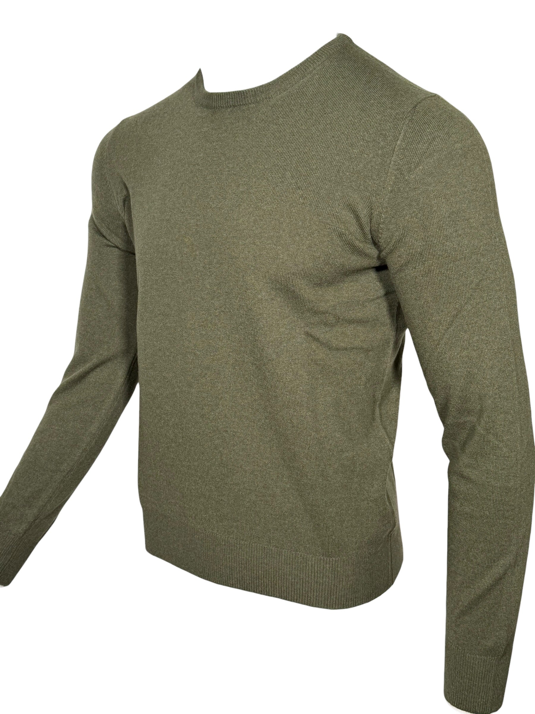 BUTTON DOWN WOOL/CASHMERE CREW SWEATER - OLIVE