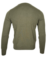BUTTON DOWN WOOL/CASHMERE CREW SWEATER - OLIVE