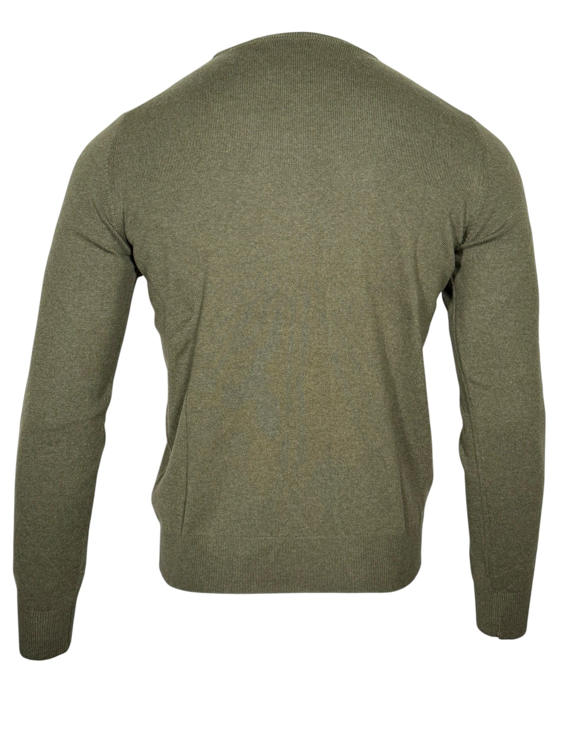BUTTON DOWN WOOL/CASHMERE CREW SWEATER - OLIVE
