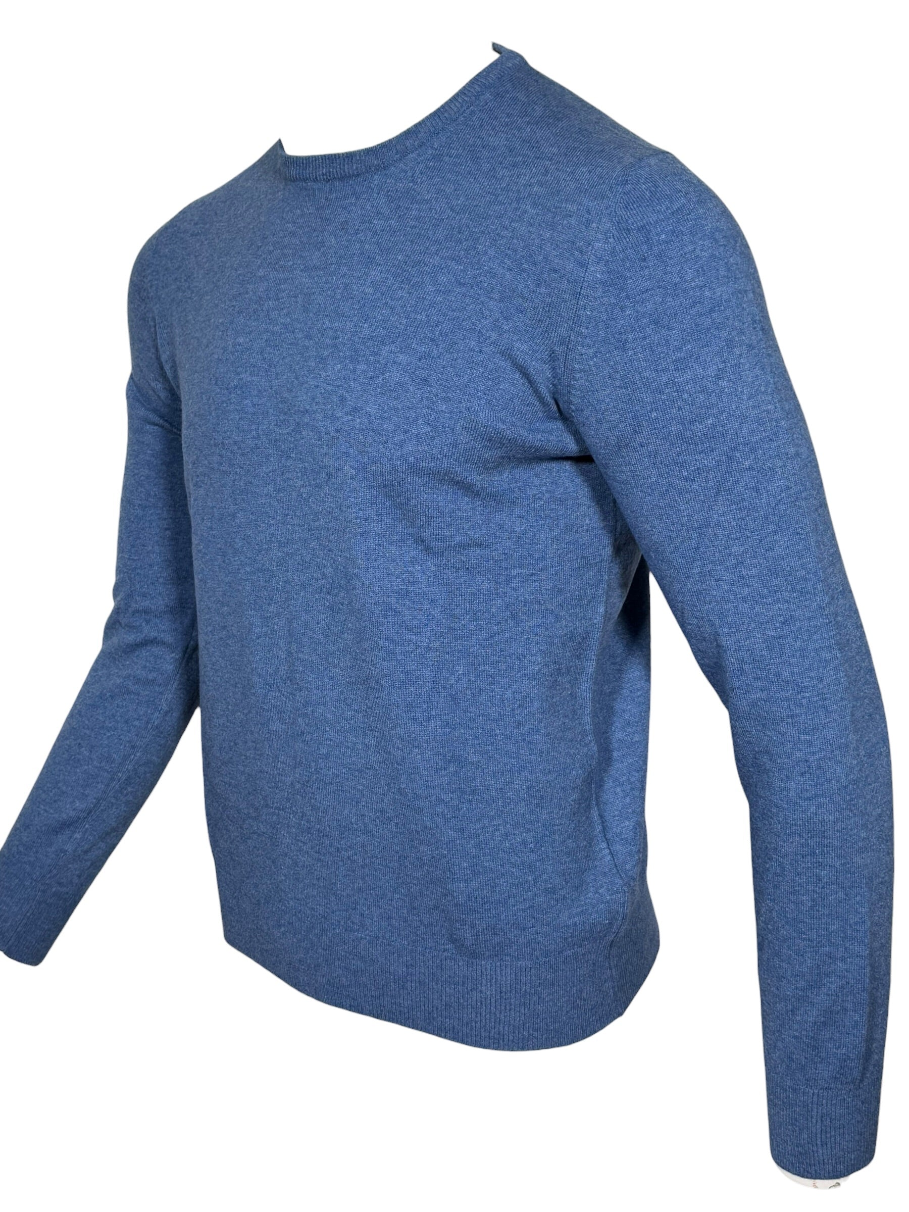 BUTTON DOWN WOOL/CASHMERE CREW SWEATER - LIGHT BLUE