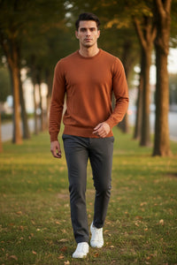 BUTTON DOWN WOOL/CASHMERE CREW SWEATER - ORANGE