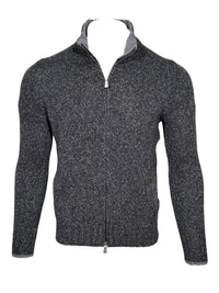 BUTTON DOWN MARL FULL ZIP SWEATER - GREY MIX